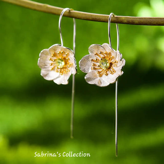 Sabrina`S Collection | 925 Silver Sterling Blooming Anemone Drop Flower  Earrings