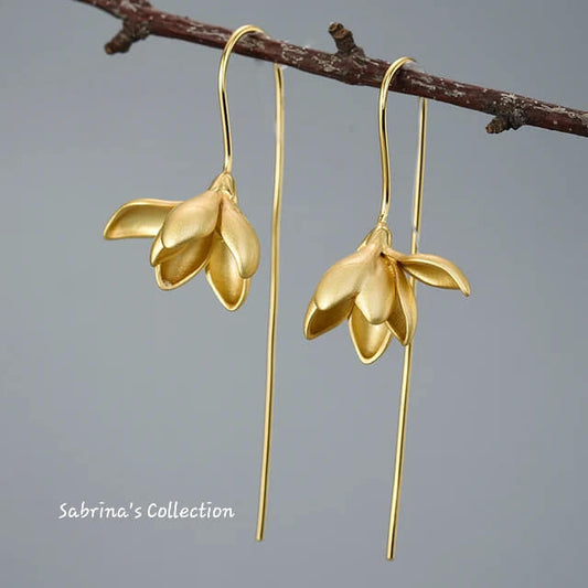 Sabrina`S Collection | 925 Silver Sterling Flowers Long Earrings