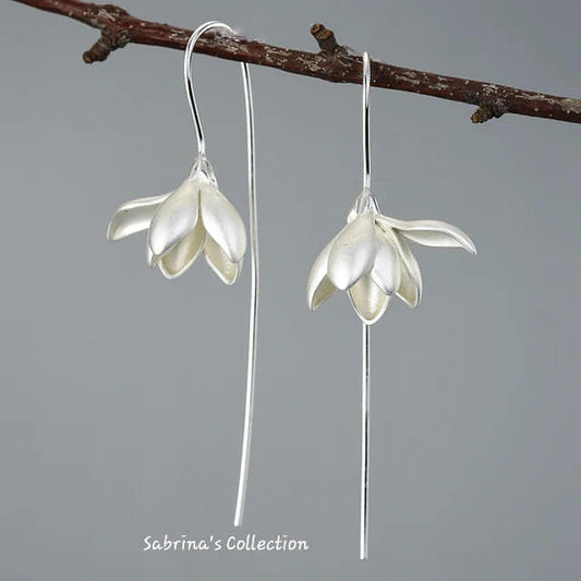 Sabrina`S Collection | 925 Silver Sterling Flowers Long Earrings