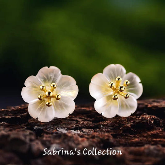 Sabrina`s Collection | 925 Silver Sterling  Crystal Flower Stud  Earrings