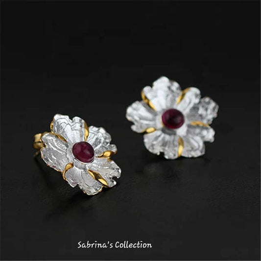 Sabrina`S Collection | 925 Silver Sterling Peony Flower Stud Earrings