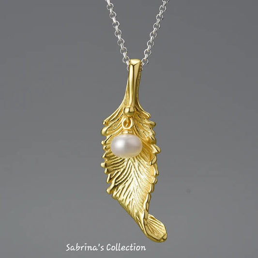 Sabrina`S Collection | 925 Silver Sterling Natural Pearl Long Leaf Pendants