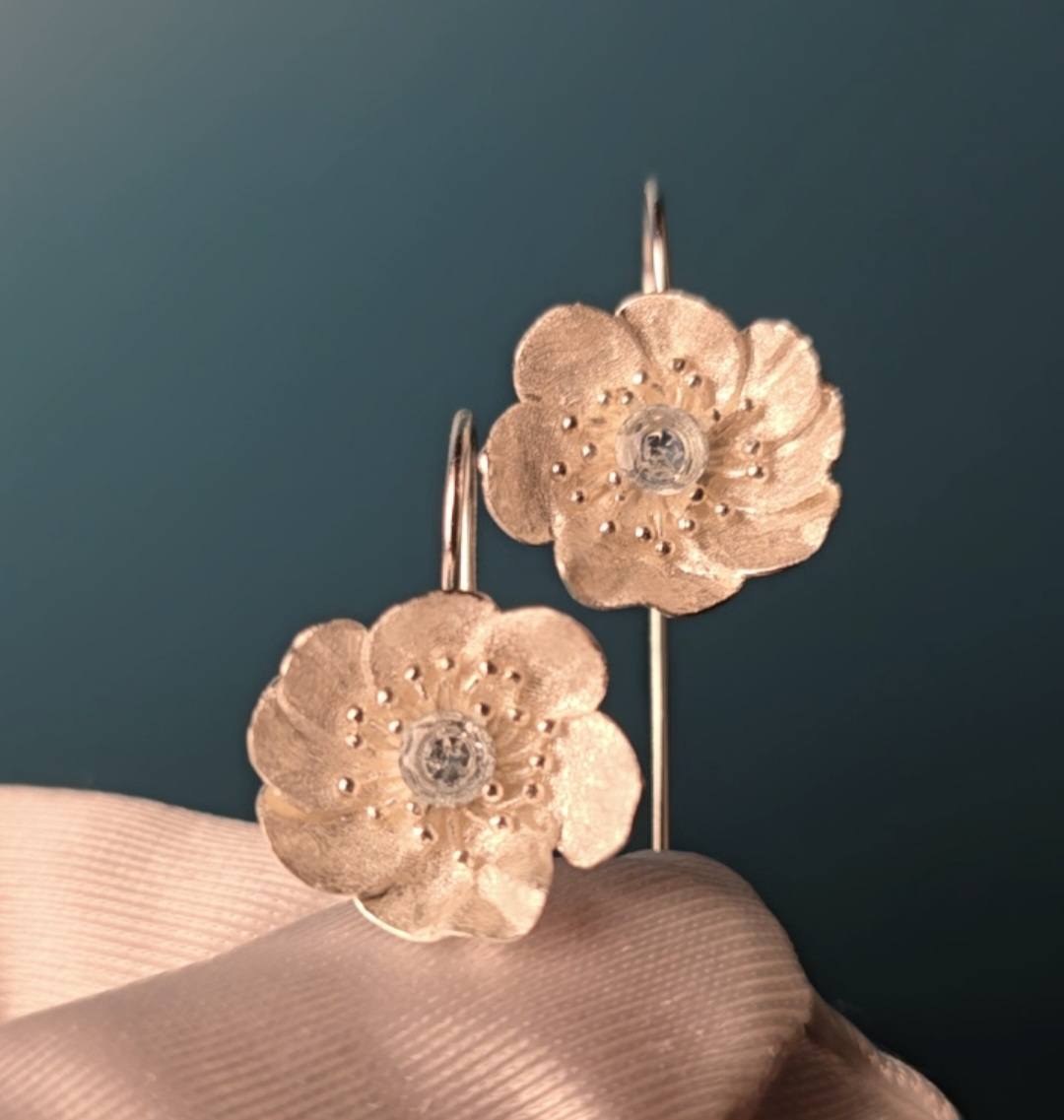 Sabrina`s Collection | Blooming Anemone Drop Flower  Earrings