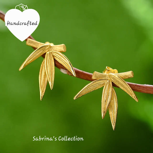Sabrina`S Collection | 925 Silver Sterling Bamboo Leaf Stud  Earrings